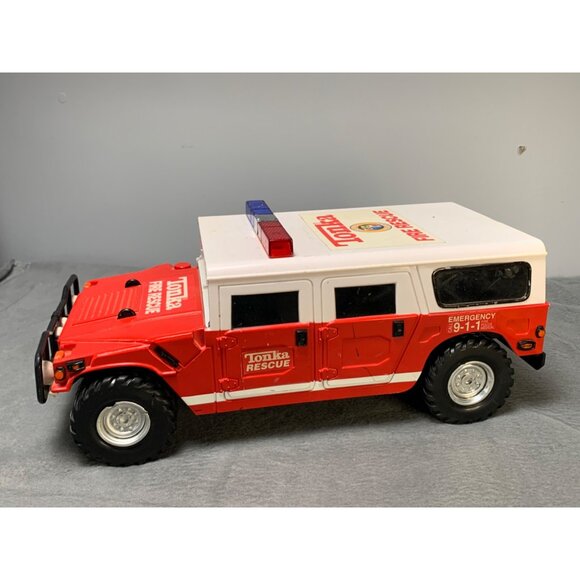 Tonka Fire Rescue Hummer Vehicle 2000s Vintage Red & White with Lights Sounds - Picture 3 of 10